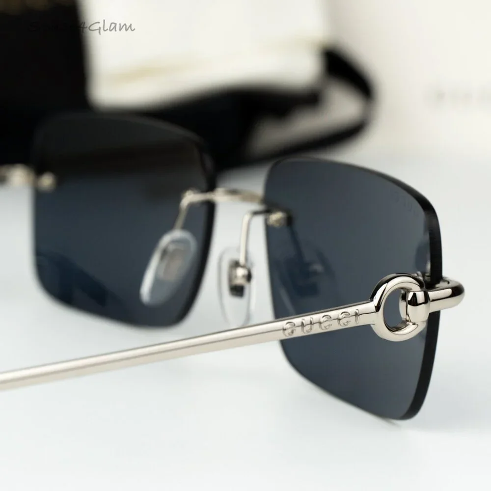 Gucci Men Sunglasses Silver Blue Rectangle GG1703S 003 BRAND NEW